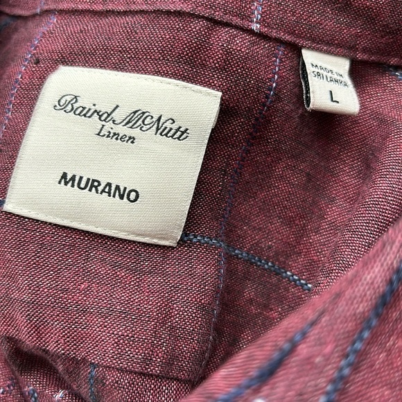 Baird McNutt Men’s Linen Murano Button Down Shirt Size Large Burgundy - Picture 5 of 8